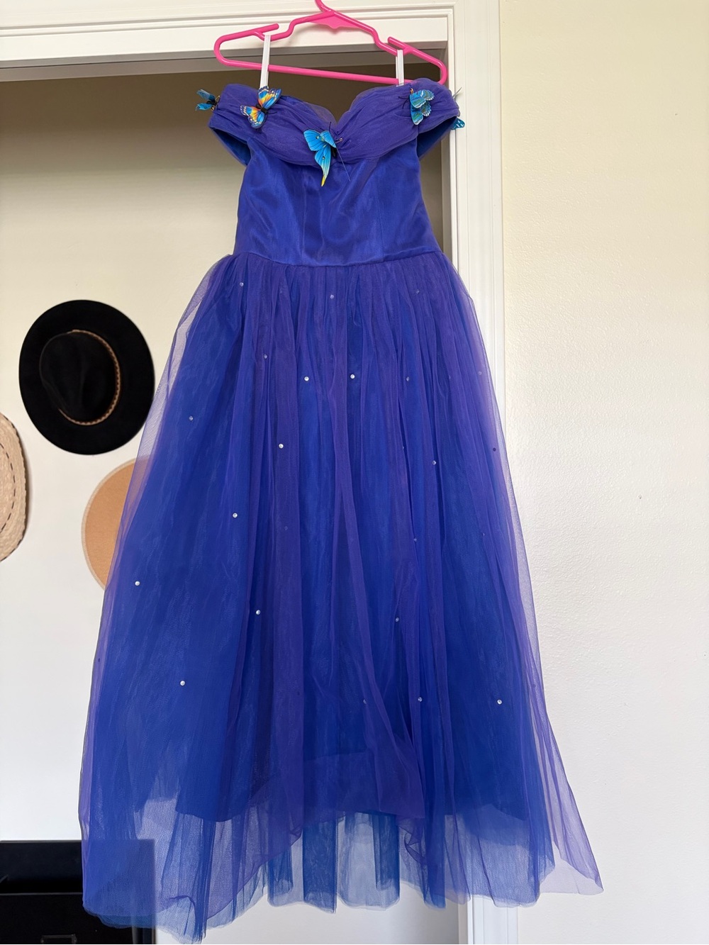 Girls Royal Blue Tulle Party Dress with Butterfly Accents
